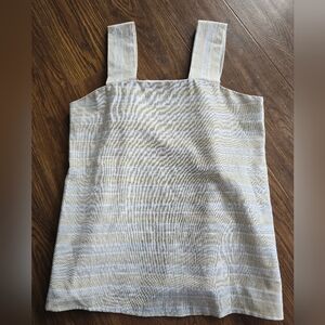 linen Lux Striped Soft Pale Yellow Beige & White Tank Top. Sweet Adj Straps M
